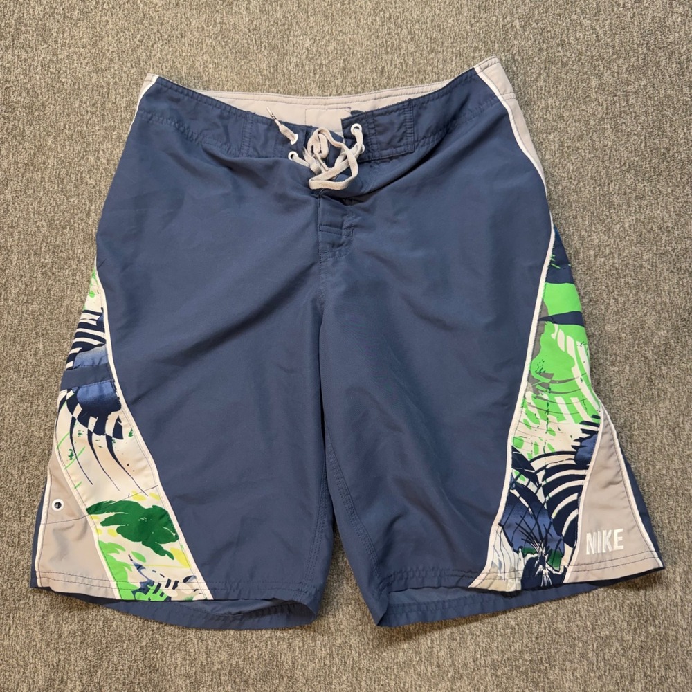 Nike Swim Mens Blue Tropical Floral Board Shorts Size 30 Cargo Pocket Trunks